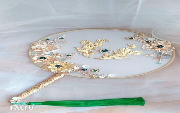 

new chinese style fan bouquet emerald embellished with golden phoenix bouquet5853904