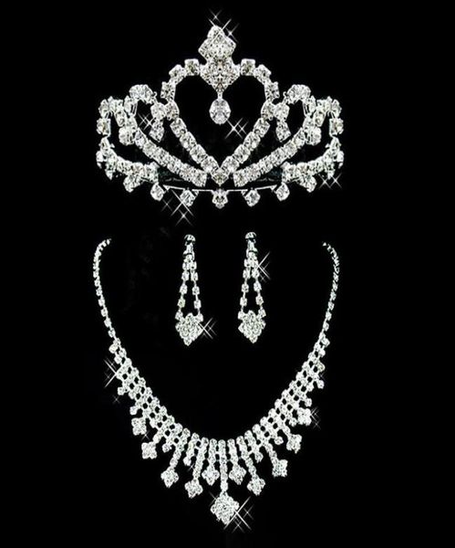 

sparkly bridal jewelry wedding bride rhinestone accessories crown necklace and earring silver special occasion women tiara jewelry5634072, White