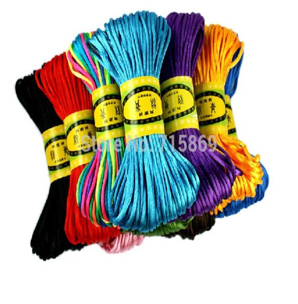 

ship 10 lots 25 colors 25mm 20m chinese knot cord korean nylon rattail satin braided string cord jewelry making beading rope6125098, White;red