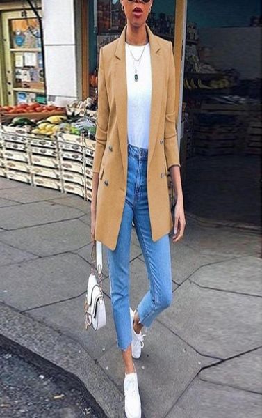 

fashion office lady solid color blazer womens autumn ladies turn collar plus size long sleeve suit jacket chic formal wear women2273185, White;black