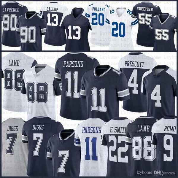 

11 micah parsons 88 ceedee lamb football jersey 4 dak prescott trevon diggs demarcus lawrence leighton vander esch tony pollard emmitt smith, Black;red
