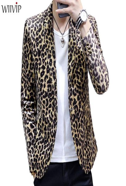 

2021 new man blazer fashion print leopard notched collar full sleeve smooth soft fabric coat male spring autumn slim outerwear 1122903664, White;black