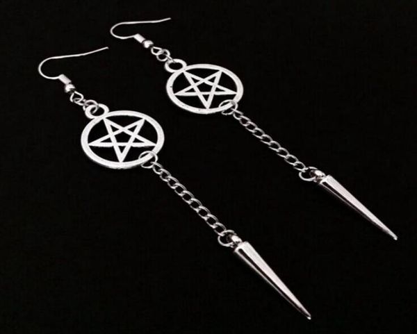 

supernatural pentagram earrings jewelry gothic witchcraft tassel rivet dropdangle earrings for women vintage silver valentine035067171, Golden