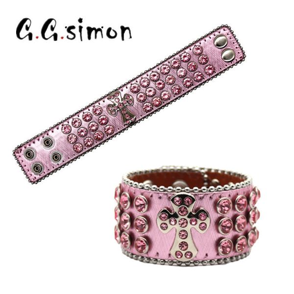 

bangle ggsimon vintage leather rhinestones bracelet punk rock rivet wide cuff pu gothic men jewelry 230803, Black
