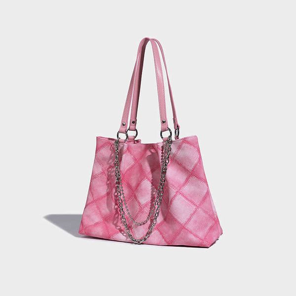

lattice printing tote bag women's commuter bags large capacity niche simple hundred chain shoulder bag 0808