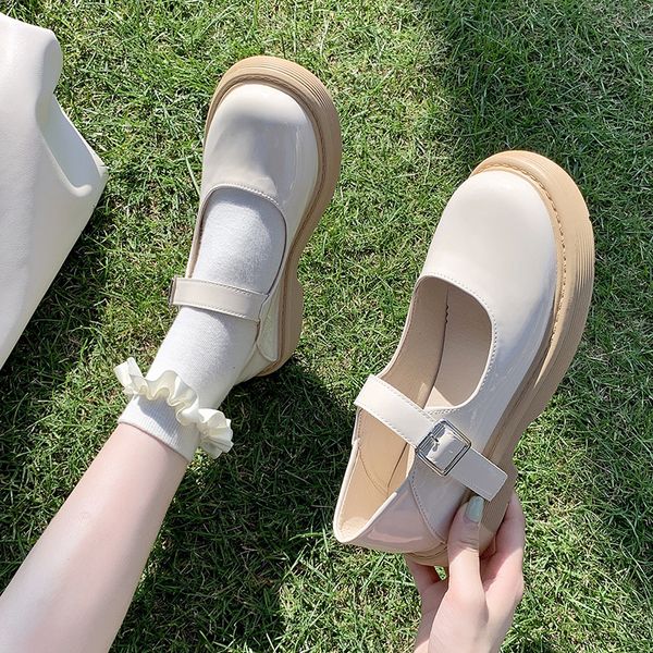 

dress shoes round toe women loafers fashion shallow buckle ladies casual outdoor leather platform flats shoe 230803, Black