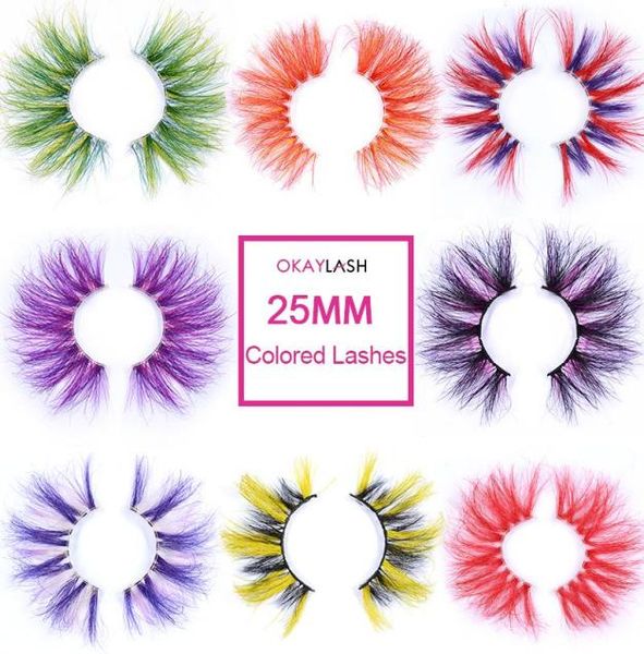 

50100pairs 3d false colored eyelashes whole real mink dramatic fluffy dense color rainbow lashes bulk order4615212