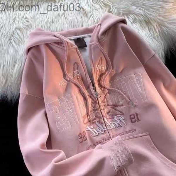 

men's hoodies sweatshirts spring new loose hoodie long sleeve women's vintage letter embroidery vintage hoodie sweater women', Black