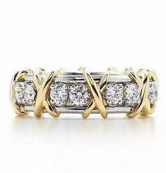

lady's 925 sterling silver tanzanite couple rings yellow gold eternal band wedding ring for women brand jewelry size 5-124069126, Slivery;golden