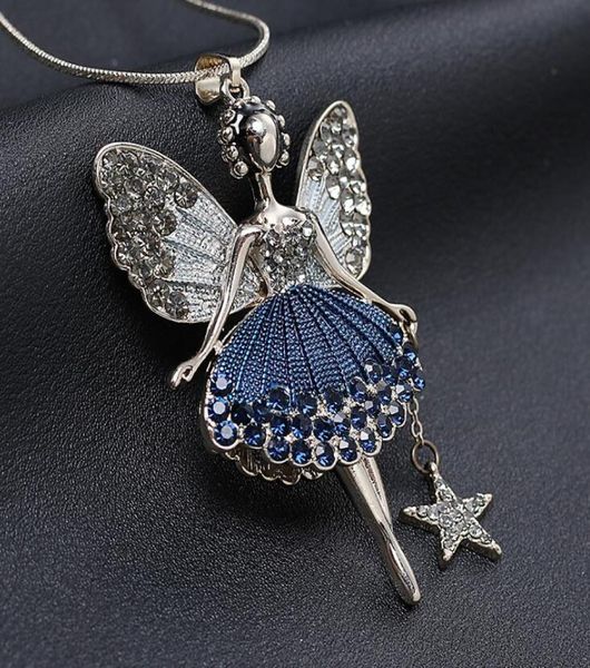 

fairy pendant necklace women party jewelry fashion sweater chain necklace charm crystal angel wing necklaces2688556, Silver