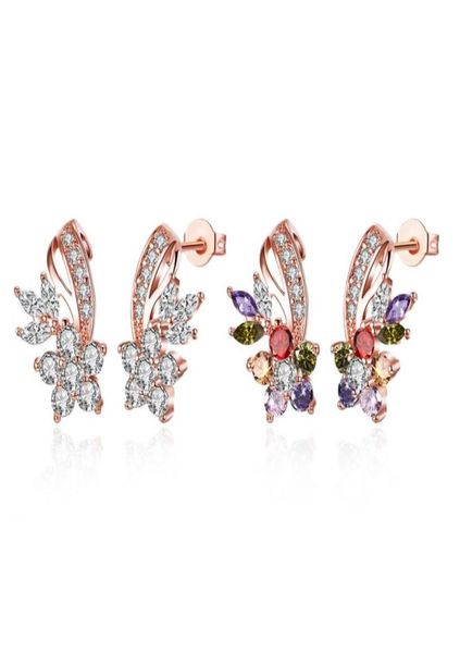 

individuality stud earrings imitation rose gold plated flowers pattern mosaic multicolor zircon earring accessories trendy gifts p8171086, Golden;silver