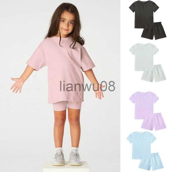 

clothing sets collection little kids baby girls clothes 2 pieces tracksuit set oversized short sleeve cotton tshirtshorts sportwear leggins, White