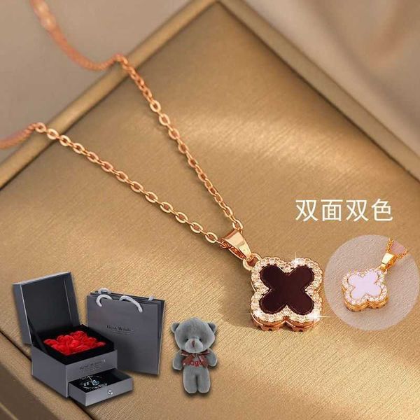 

s999 sterling silver four-leaf clover necklace female rose gold double faced pendant 2023 new commemorative gift for girlfriend