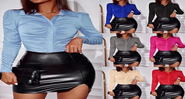 

women039s blouses women solid color shirts shrinkage design singlebreasted decor polo collar long sleeve spring autumn sl8434842, White