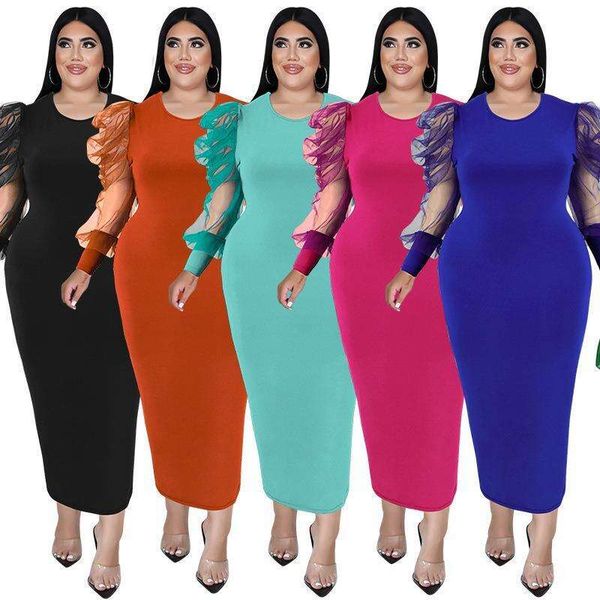 

item large size autumn womens clothing wholesale round neck long sleeve net dress source factory, Black;gray