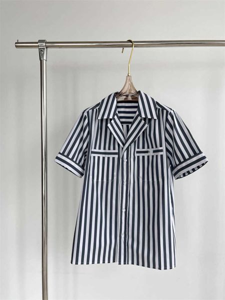 

2023 summer new triumphal arch embroidery loose relaxed polo neck stripe fresh and breathable short sleeve shirt, White