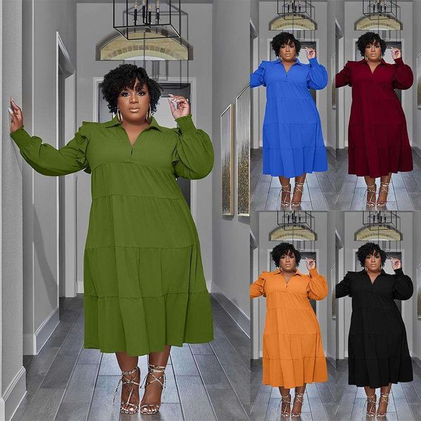 

autumn elegant womens shirt collar cake dress large dimension source, Black;gray