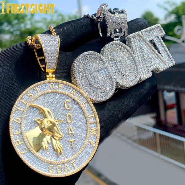 

pendant necklaces iced out bling cz letter goat necklace cubic zirconia animals lucky badge charm men women hip hop jewelry 230803, Silver