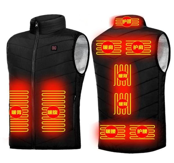 

men039s vests 9 areas heated vest men women usb electric infrared heating jacket winter outdoor thermal warmer clothing waistco5065144, Black;white