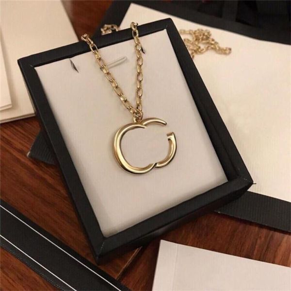 

trendy double letter designer necklaces men women couple long pendant necklace steel seal with gift box8694963, Silver