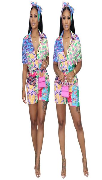 

2023 beach two piece pants women casual print shirt and shorts set 2pcs outfits ship4577113, White