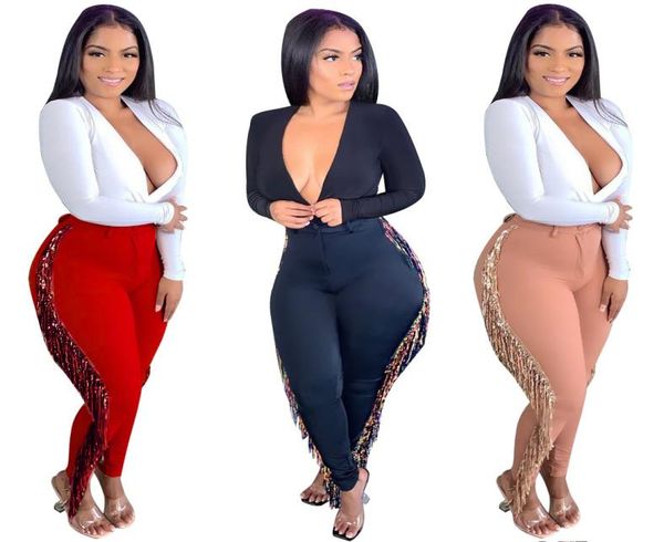 

2021 tassels elegant high waist tights tassel fashion versatile fringed pants plus size s5xl7341156, Black;white
