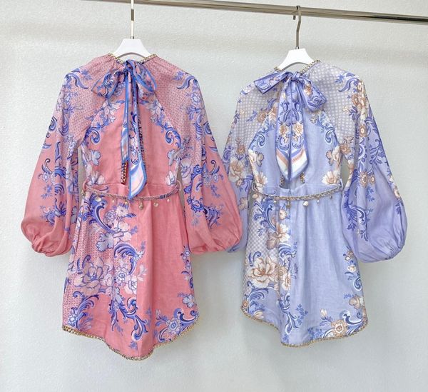 

2022 summer new dress ramie print shirt linen print skirt set8588657, Black;pink