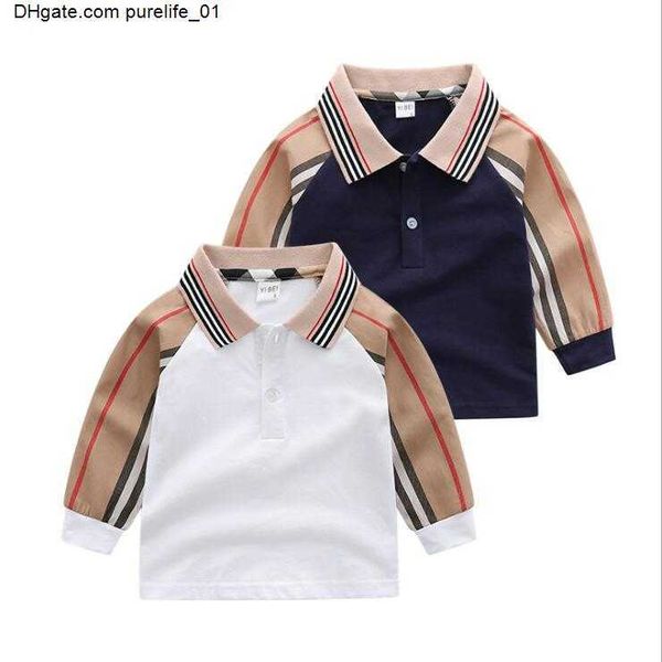 

baby spring autumn boys girls t-shirts kids long sleeve striped t-shirt turn-down collar childern cotton casual shirt child pullover girl sw, Blue
