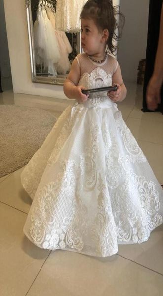 

2022 lace first communion dresses jewel neck beaded sequined embroidery tulle toddler for wedding party dress with train7044541, White;blue