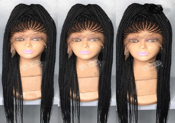 

africa women style cornrows braid wig long 200density full micro braid wigs with baby hair jumbo braid lace frontal wig9664293, Black