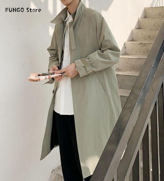 

autumn korean style windbreaker men039s fashion solid color casual long coat men streetwear wild loose trench jackets mens s3x4623504, Tan;black