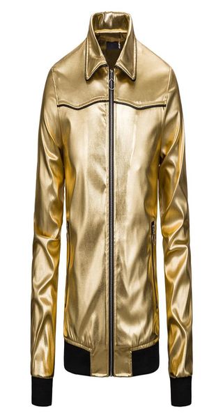 

men039s gold metallic nightclub jacket slim fit zip up varsity baseball bomber jacket men shiny party dance disco jackets coats6349601, Black;brown