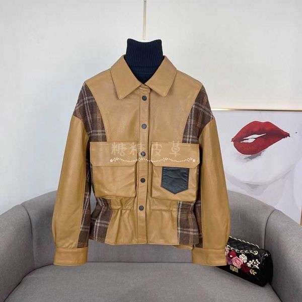 

winter women leather jackets tweed patchwork trench coat burb designer jacket womens waistband patchwork casual windbreaker, Black