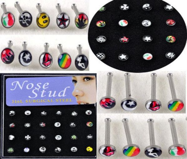 

24 stksset nose ring fashion body jewelry neus studs roestvrij chirurgisch staal neus piercing acryl stud ring voor vrouwen gift6376624, Silver