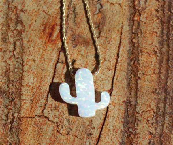 

white cactus pendant fire opal necklaces for women fashion jewelry gold silver chain necklace gift t0858673462