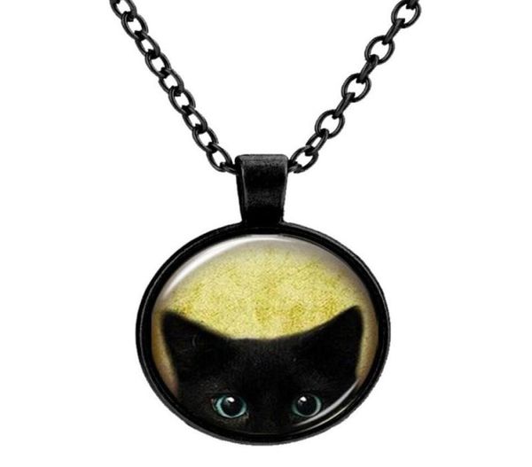 

customized vintage glass cats charms necklace silver antique bronze matt black magic time gem pendant sweater necklace gift jewelr5205892