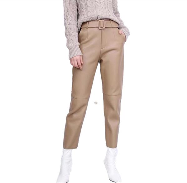 

women039s pants women039s capris real leather 2022 autumn lady loose thin harem sheepskin high waist anklelength casual b9017589, Black;white