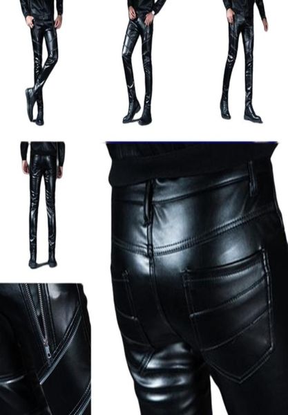

men cargo pants winter spring men039s skinny leather pant faux leather trousers for male trouser stage club wear biker p jogger1264366, Black