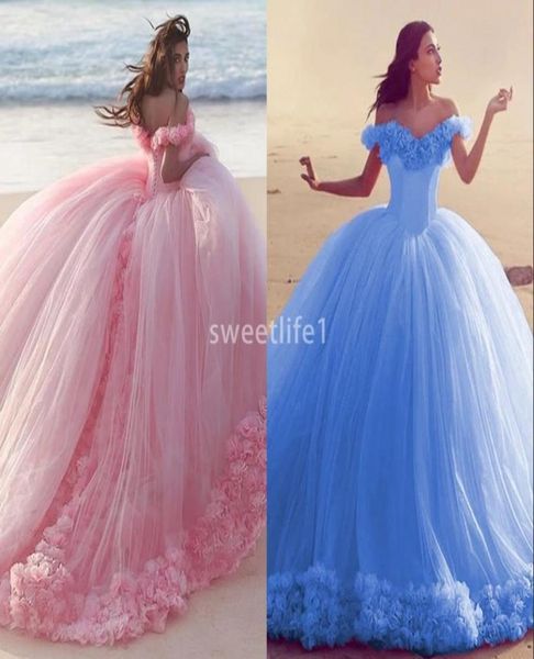 

pink quinceanera gowns princess formal long ball gown prom evening dresses chapel train off shoulder 3d flower1189932, Blue;red