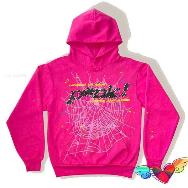 

men's hoodies sweatshirts young thug pink spder hoodie men women foam print spider web graphic pullovers f23c, Black