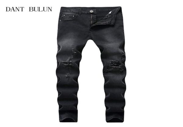 

black ripped jeans men slim skinny holes biker jeans destroyed mens designer jogger pants hip hop street trousers6404787, Blue