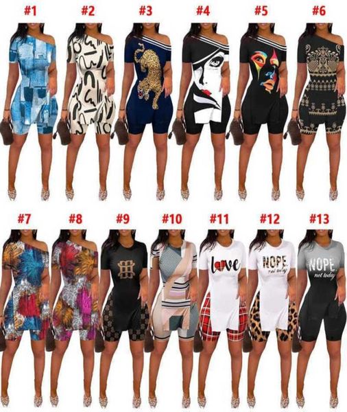 

summer outfits womens designer tracksuits fashion pattern printed split short sleeved and shorts two piece matching set1338083, Gray