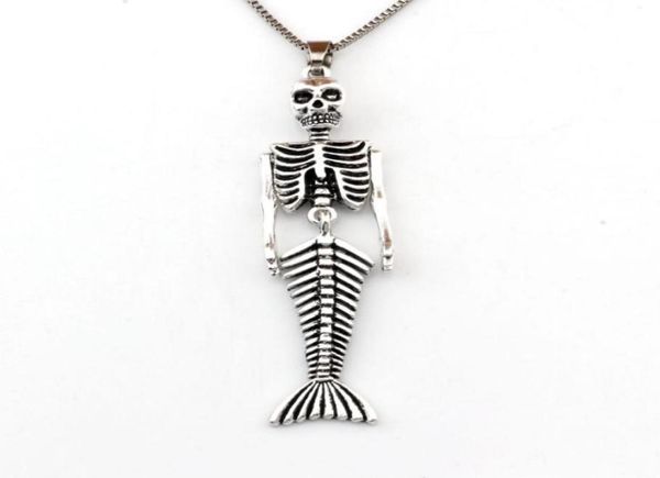 

20pcs lots mermaid body skull skeleton shaped charms pendant necklaces travel protection pendants necklaces 236inches chains a49165111223, Silver