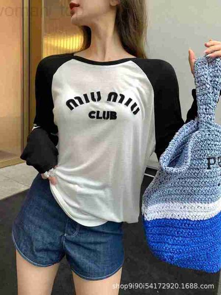 

women's t-shirt designer 23 pre autumn new niche chest letter print loose casual color matching sleeves and slimming t-shirt m5dt, White
