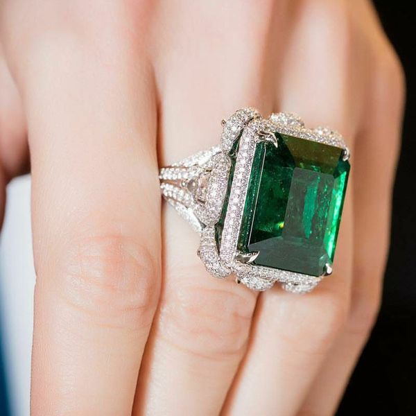 

wedding rings huitan hyperbole square green cubic zirconia women anniversary party gorgeous ladys specialinterested jewelry 230803, Slivery;golden