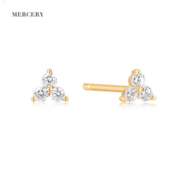 

mercery exquisite solid 14k yellow gold stud three diamond glamorous, Golden