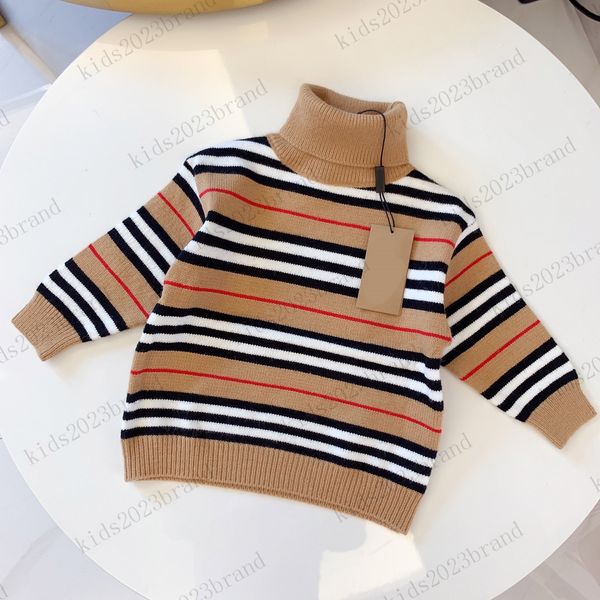 

khaki color children turtleneck sweaters stripe brand children knitting sweater 2023 autumn designer knitted sweaters winter warm sweaters l, Blue