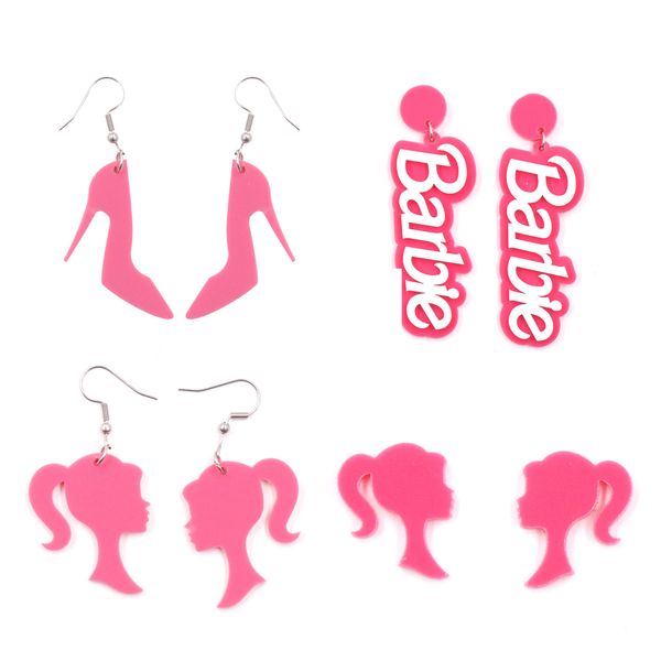 

exaggerated pink english alphabet two color earrings earrings acrylic jewelry, Silver