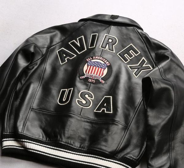 

black avirex lapel sheepskin leather jacket casual athletic flight suit 1975 usa8074127, Black;brown