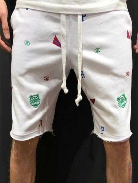 

mens summer shorts high street fashion embroidered raw shorts male outdoor running sports embroidery short pants8559424, White;black